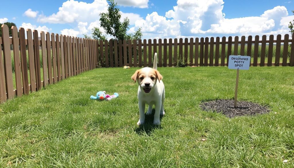 Puppy in designated potty area